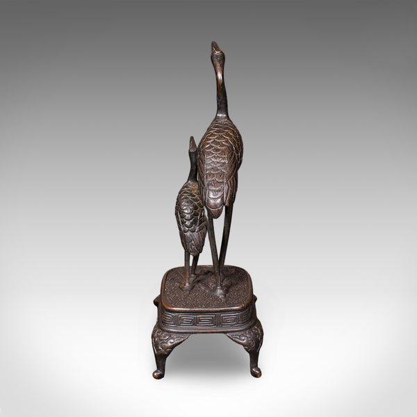 Vintage Okimono Figure, Two Cranes, Japanese, Bronze, Bird Study, Art Deco, 1940