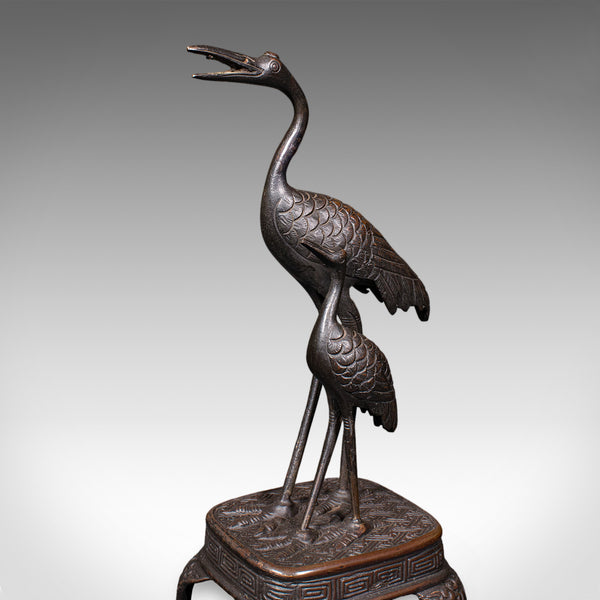 Vintage Okimono Figure, Two Cranes, Japanese, Bronze, Bird Study, Art Deco, 1940