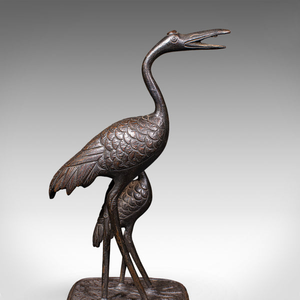 Vintage Okimono Figure, Two Cranes, Japanese, Bronze, Bird Study, Art Deco, 1940