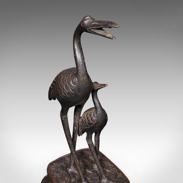 Vintage Okimono Figure, Two Cranes, Japanese, Bronze, Bird Study, Art Deco, 1940