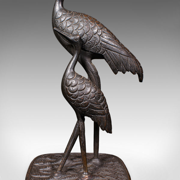 Vintage Okimono Figure, Two Cranes, Japanese, Bronze, Bird Study, Art Deco, 1940