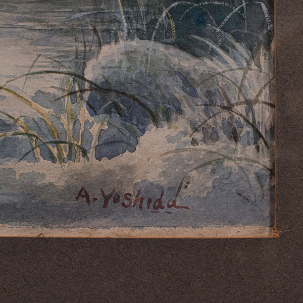 Vintage River Landscape Painting, Japanese School, Watercolour, Art, Mid Century