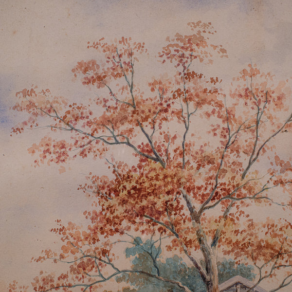 Vintage River Landscape Painting, Japanese School, Watercolour, Art, Mid Century