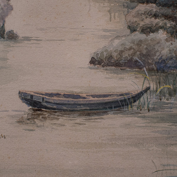 Vintage River Landscape Painting, Japanese School, Watercolour, Art, Mid Century
