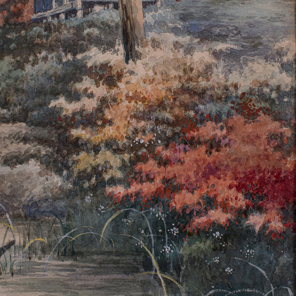 Vintage River Landscape Painting, Japanese School, Watercolour, Art, Mid Century