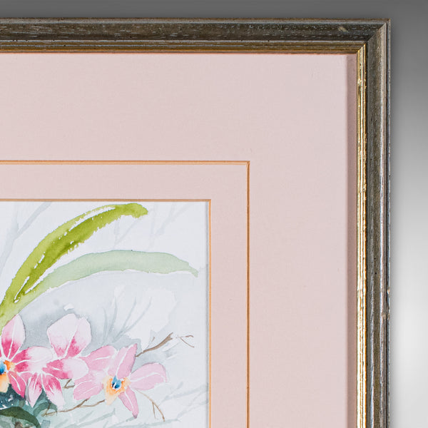 Set of 4 Vintage Botanical Watercolour Pictures, Malaysian Art, Orchids, Framed