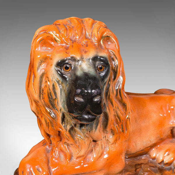 Pair of Antique Recumbent Lions, English, Ceramic, Bookends, Victorian, C.1900