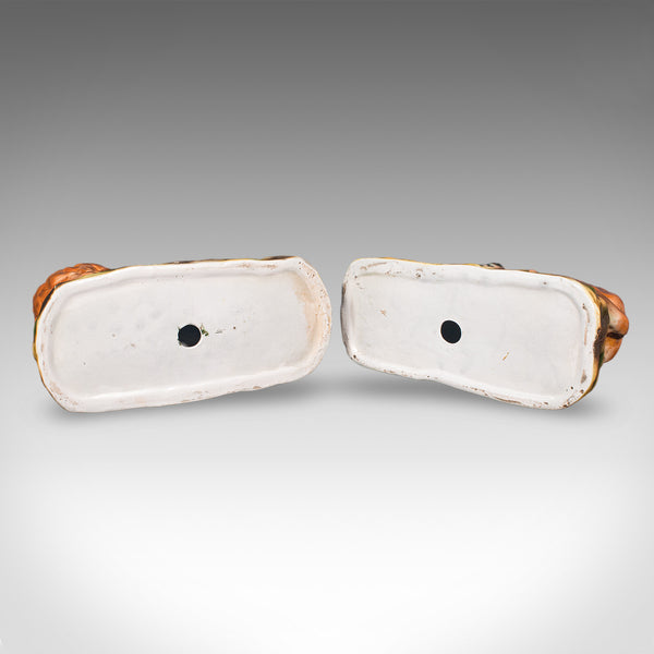 Pair of Antique Recumbent Lions, English, Ceramic, Bookends, Victorian, C.1900