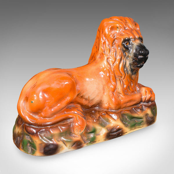 Pair of Antique Recumbent Lions, English, Ceramic, Bookends, Victorian, C.1900
