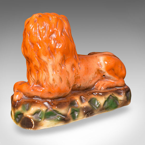 Pair of Antique Recumbent Lions, English, Ceramic, Bookends, Victorian, C.1900