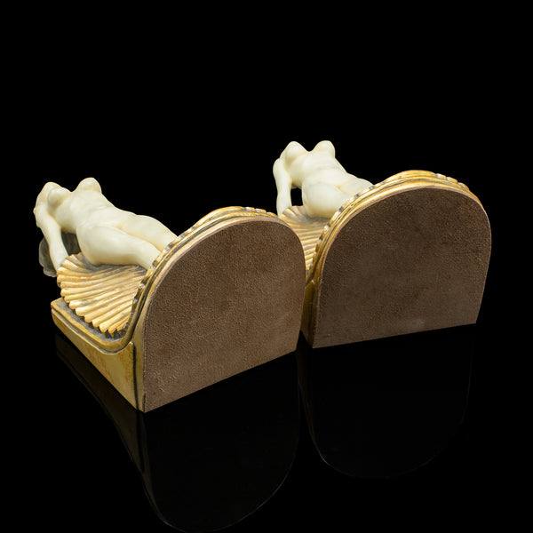 Pair of Vintage Figural Bookends, English, Nude Figure, Art Deco Revival, C.1960