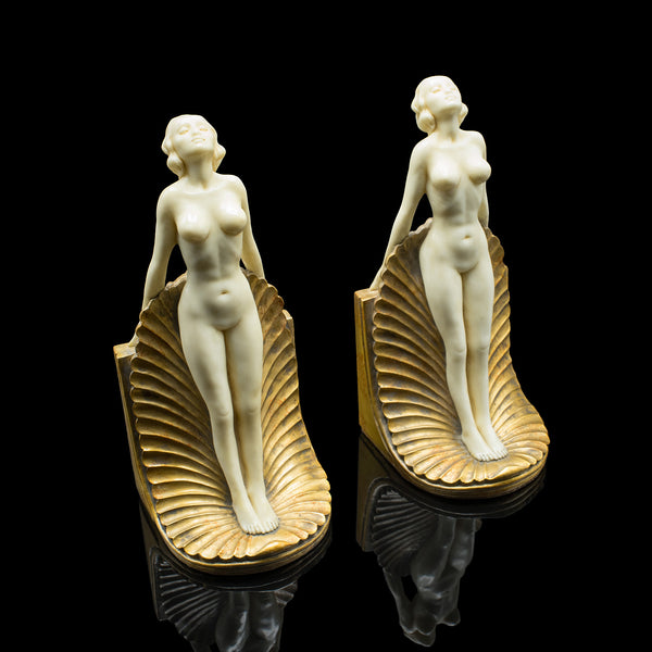 Pair of Vintage Figural Bookends, English, Nude Figure, Art Deco Revival, C.1960