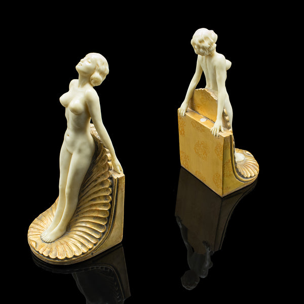 Pair of Vintage Figural Bookends, English, Nude Figure, Art Deco Revival, C.1960