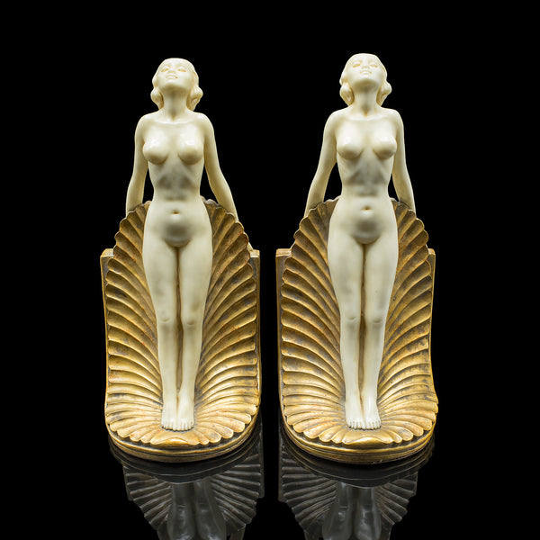 Pair of Vintage Figural Bookends, English, Nude Figure, Art Deco Revival, C.1960