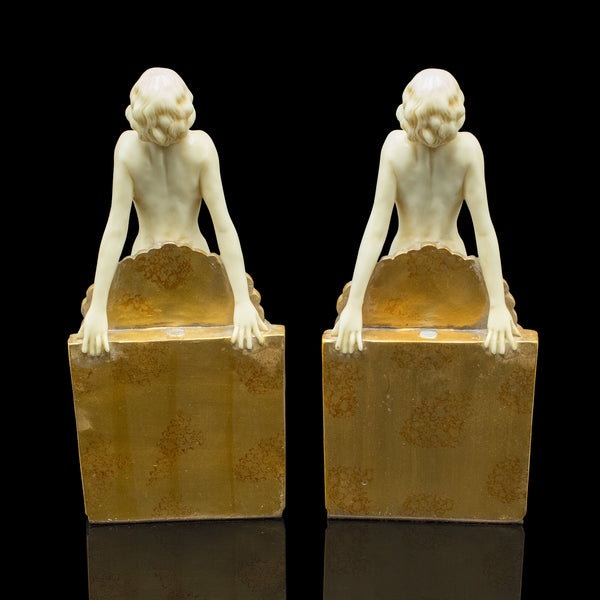 Pair of Vintage Figural Bookends, English, Nude Figure, Art Deco Revival, C.1960