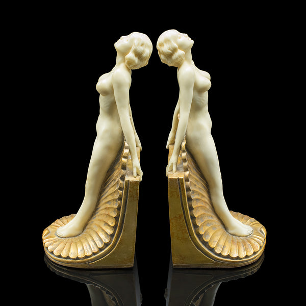 Pair of Vintage Figural Bookends, English, Nude Figure, Art Deco Revival, C.1960