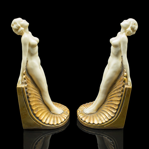 Pair of Vintage Figural Bookends, English, Nude Figure, Art Deco Revival, C.1960