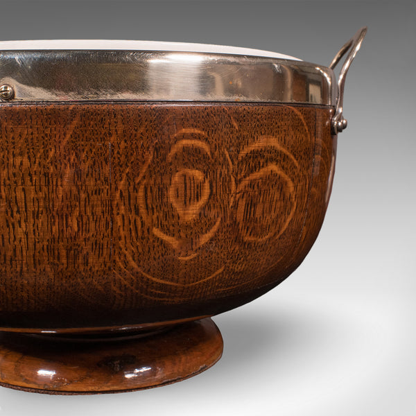 Antique Presentation Prize Bowl, English, Oak, Ceramic, Fruit Dish, Edwardian
