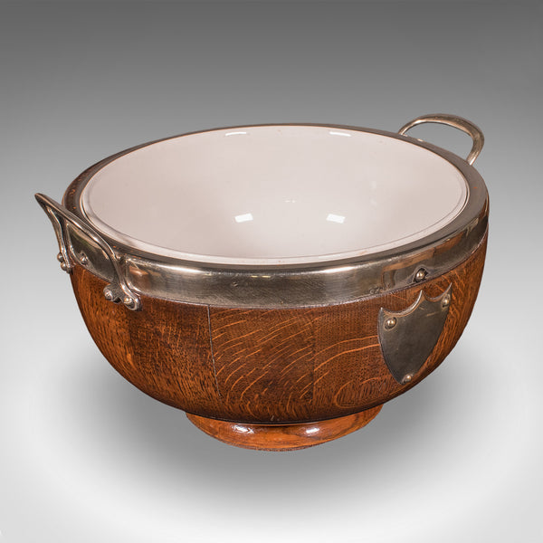 Antique Presentation Prize Bowl, English, Oak, Ceramic, Fruit Dish, Edwardian