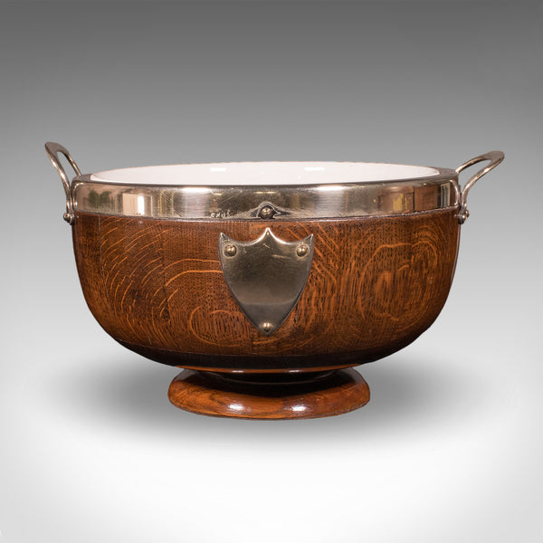 Antique Presentation Prize Bowl, English, Oak, Ceramic, Fruit Dish, Edwardian