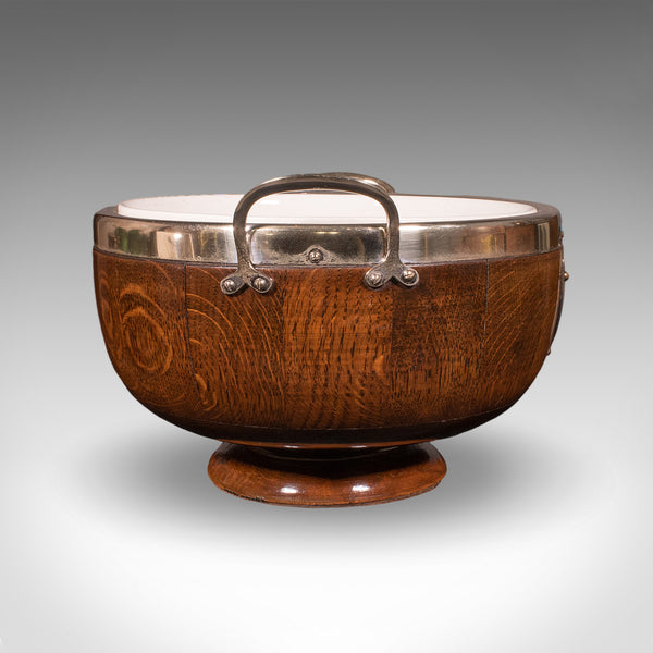 Antique Presentation Prize Bowl, English, Oak, Ceramic, Fruit Dish, Edwardian