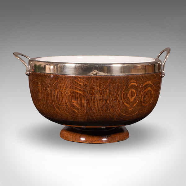 Antique Presentation Prize Bowl, English, Oak, Ceramic, Fruit Dish, Edwardian