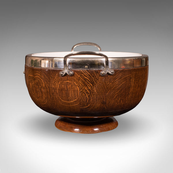 Antique Presentation Prize Bowl, English, Oak, Ceramic, Fruit Dish, Edwardian