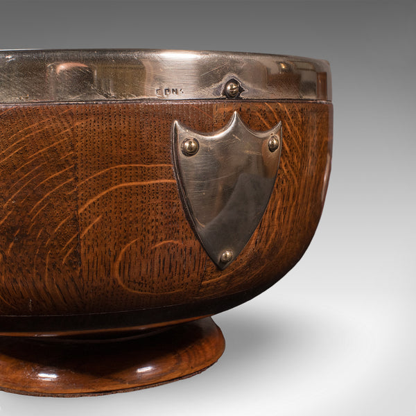 Antique Presentation Prize Bowl, English, Oak, Ceramic, Fruit Dish, Edwardian