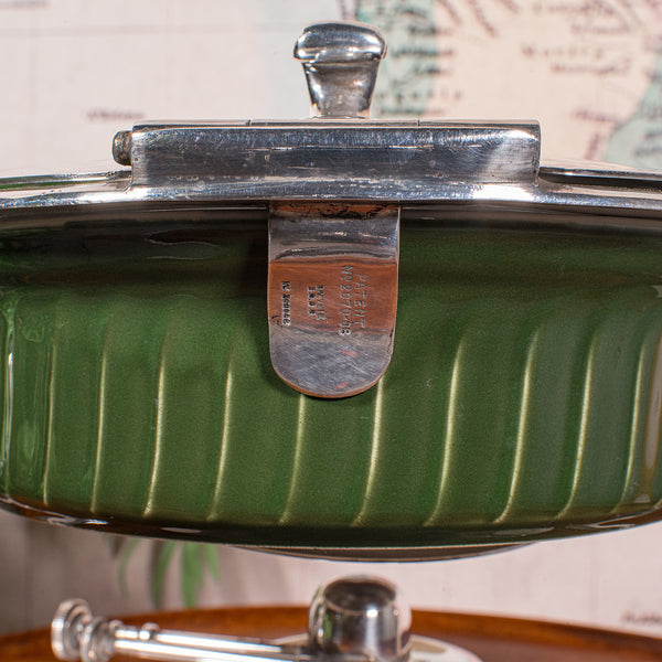 Antique Food Warmer, English Ceramic, Silver Plate, Chafing Heat Dish, Edwardian
