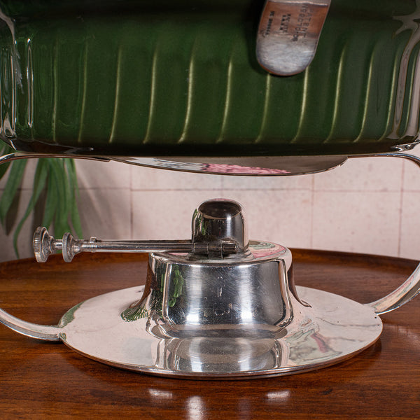 Antique Food Warmer, English Ceramic, Silver Plate, Chafing Heat Dish, Edwardian