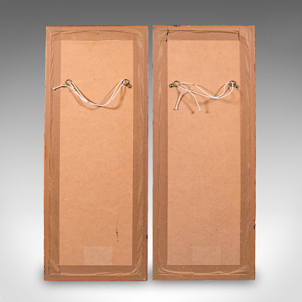 Pair Of Antique Guo Hua Panels, Oriental Art, Watercolour, Woven Silk, Edwardian