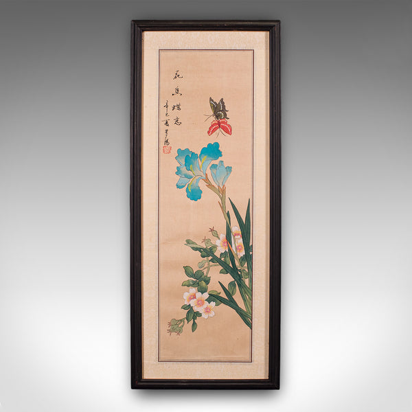 Pair Of Antique Guo Hua Panels, Oriental Art, Watercolour, Woven Silk, Edwardian