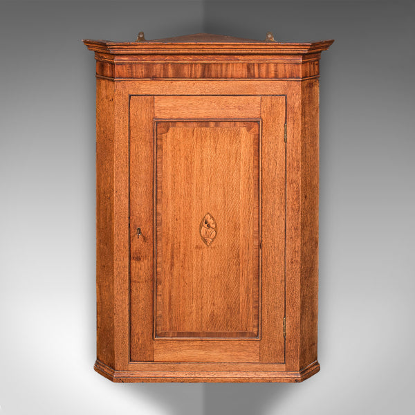 Antique Mounted Corner Cabinet, English, Oak, Wall Cupboard, Georgian, C.1780