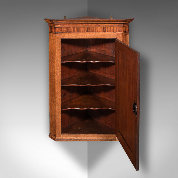 Antique Mounted Corner Cabinet, English, Oak, Wall Cupboard, Georgian, C.1780