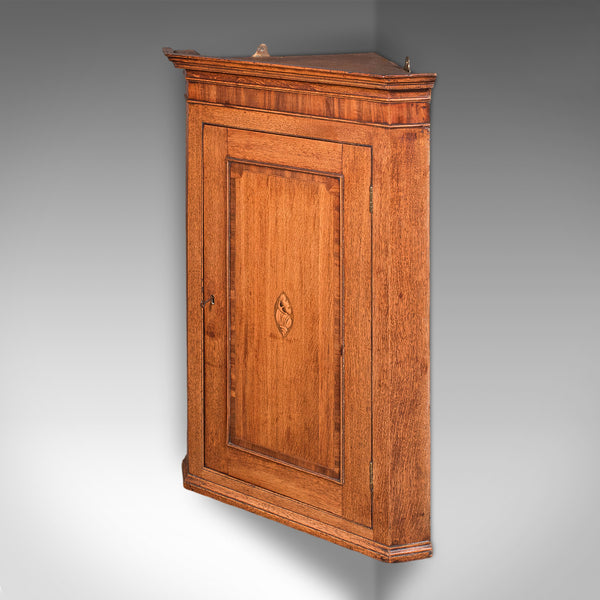 Antique Mounted Corner Cabinet, English, Oak, Wall Cupboard, Georgian, C.1780