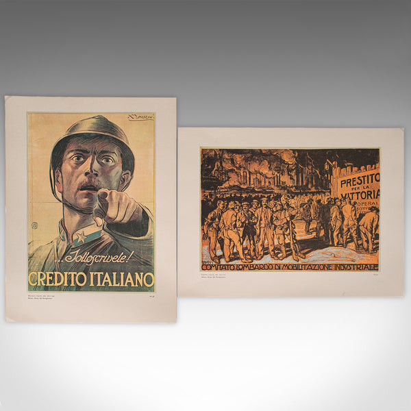 Vintage Folio of 12 Posters, Italian, Prints, WWI Propaganda, Art Exhibition Set