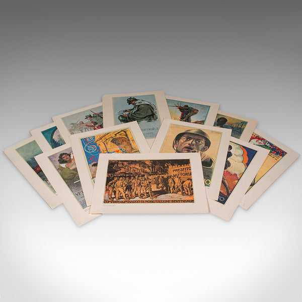 Vintage Folio of 12 Posters, Italian, Prints, WWI Propaganda, Art Exhibition Set