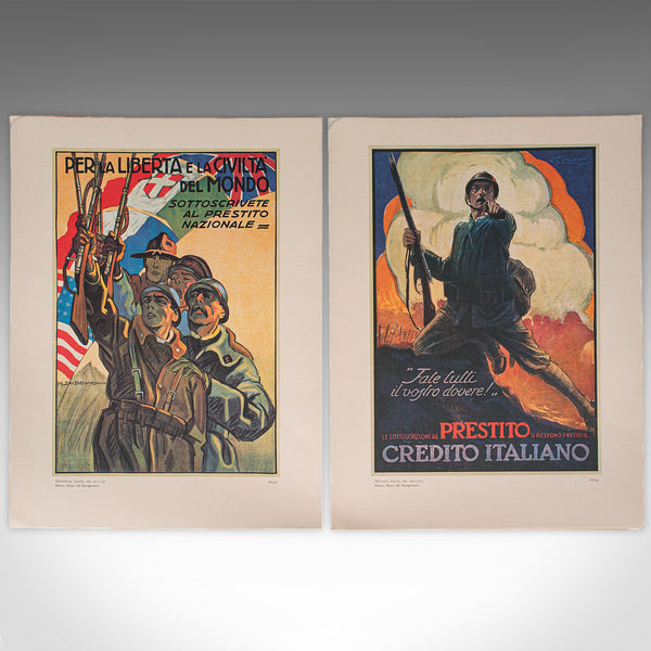 Vintage Folio of 12 Posters, Italian, Prints, WWI Propaganda, Art Exhibition Set