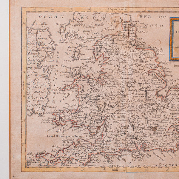 Antique Map of England & Wales, French, Framed Cartography, Georgian, Circa 1780