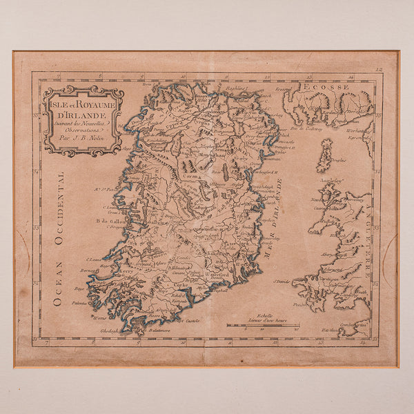 Antique Map of Ireland, French, Framed Cartography, Eire, Georgian, Circa 1780
