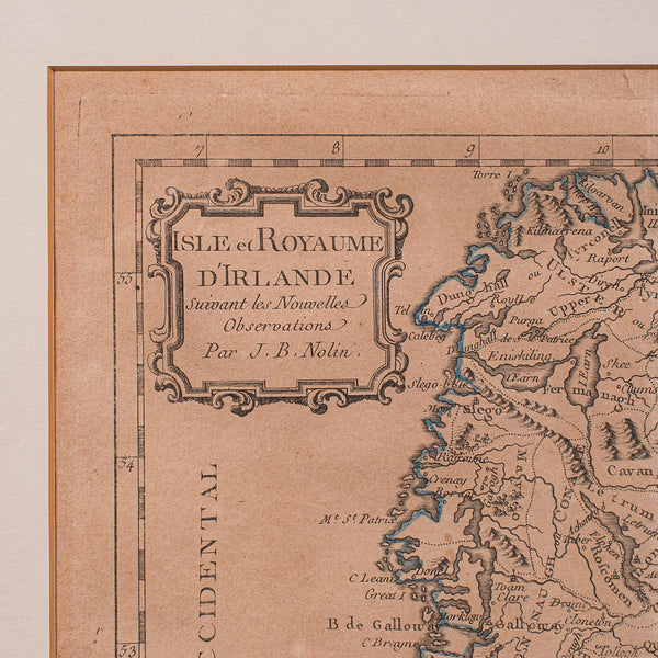 Antique Map of Ireland, French, Framed Cartography, Eire, Georgian, Circa 1780
