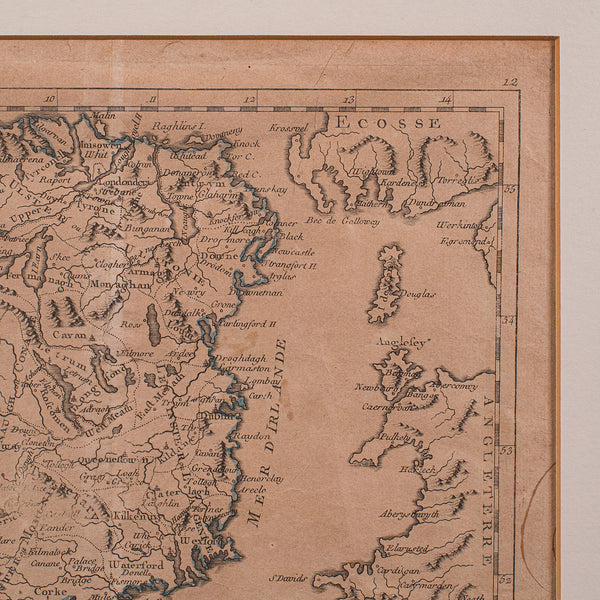Antique Map of Ireland, French, Framed Cartography, Eire, Georgian, Circa 1780