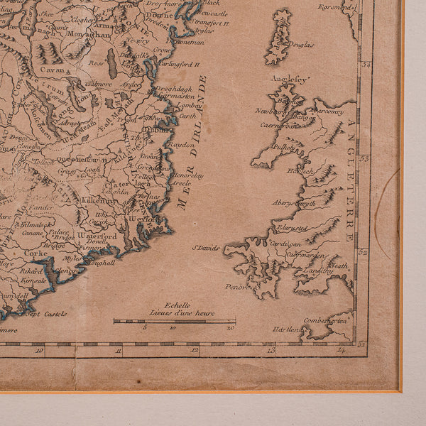 Antique Map of Ireland, French, Framed Cartography, Eire, Georgian, Circa 1780