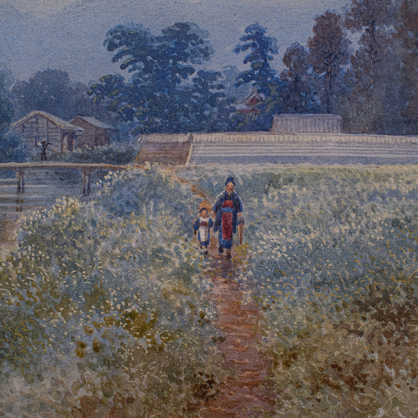 Vintage Landscape Painting, Japanese School, Watercolour, Art, Mid Century, 1960