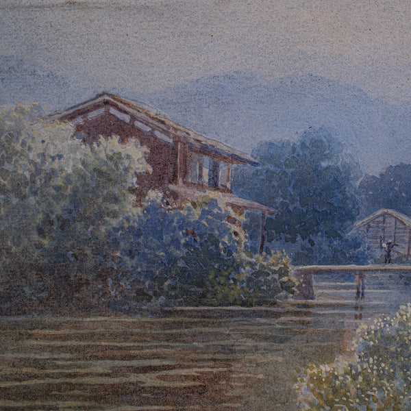 Vintage Landscape Painting, Japanese School, Watercolour, Art, Mid Century, 1960
