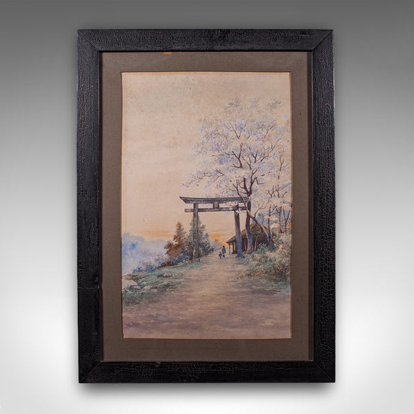 Vintage Torii Gate Landscape Painting, Japanese School, Watercolour, Art, C.1960