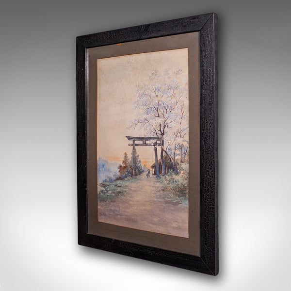 Vintage Torii Gate Landscape Painting, Japanese School, Watercolour, Art, C.1960
