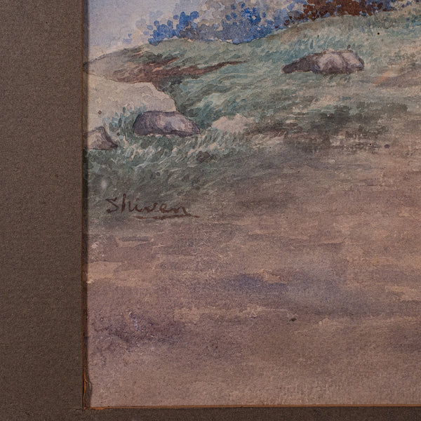 Vintage Torii Gate Landscape Painting, Japanese School, Watercolour, Art, C.1960