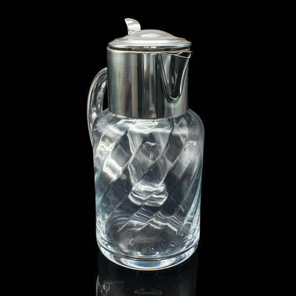 Tall Vintage Lemonade Pitcher, English, Glass, Cordial Cooler Jug, Mid Century