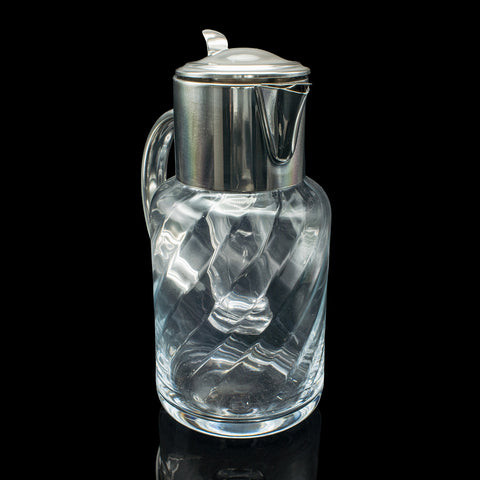 Tall Vintage Lemonade Pitcher, English, Glass, Cordial Cooler Jug, Mid Century